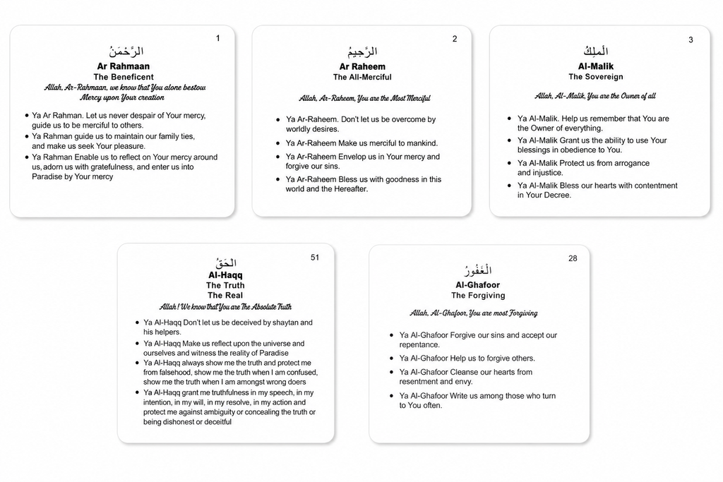 Du’a Using the 99 Names of Allah Flashcard Set
