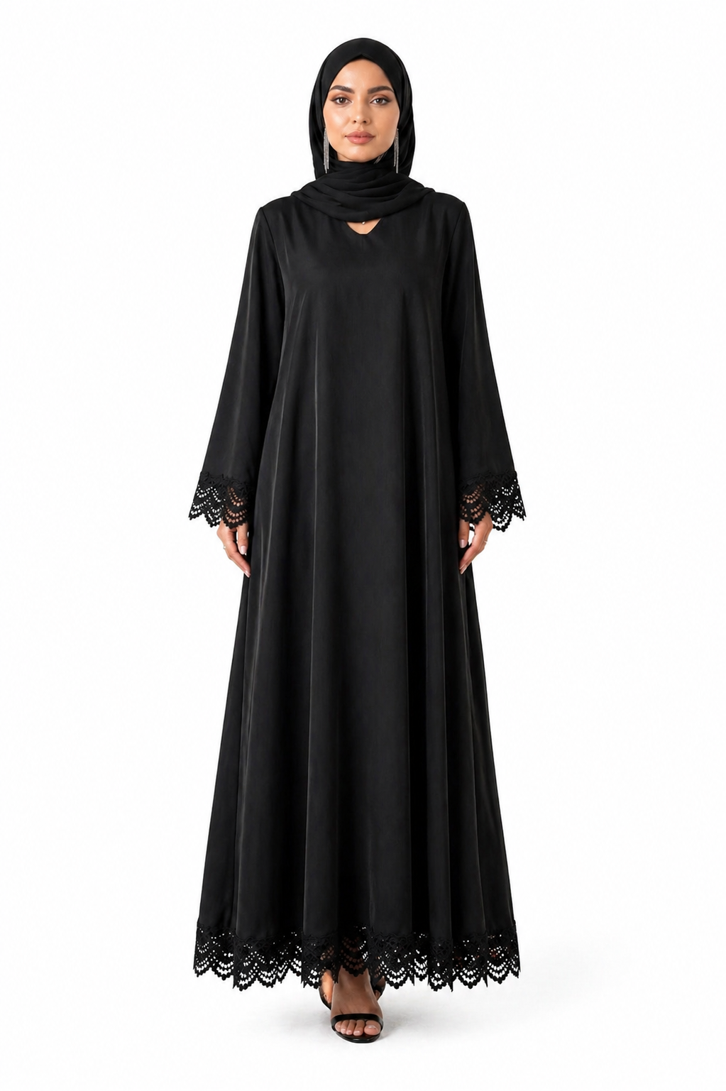 Zahra Elegant Lace Trim Abaya Set