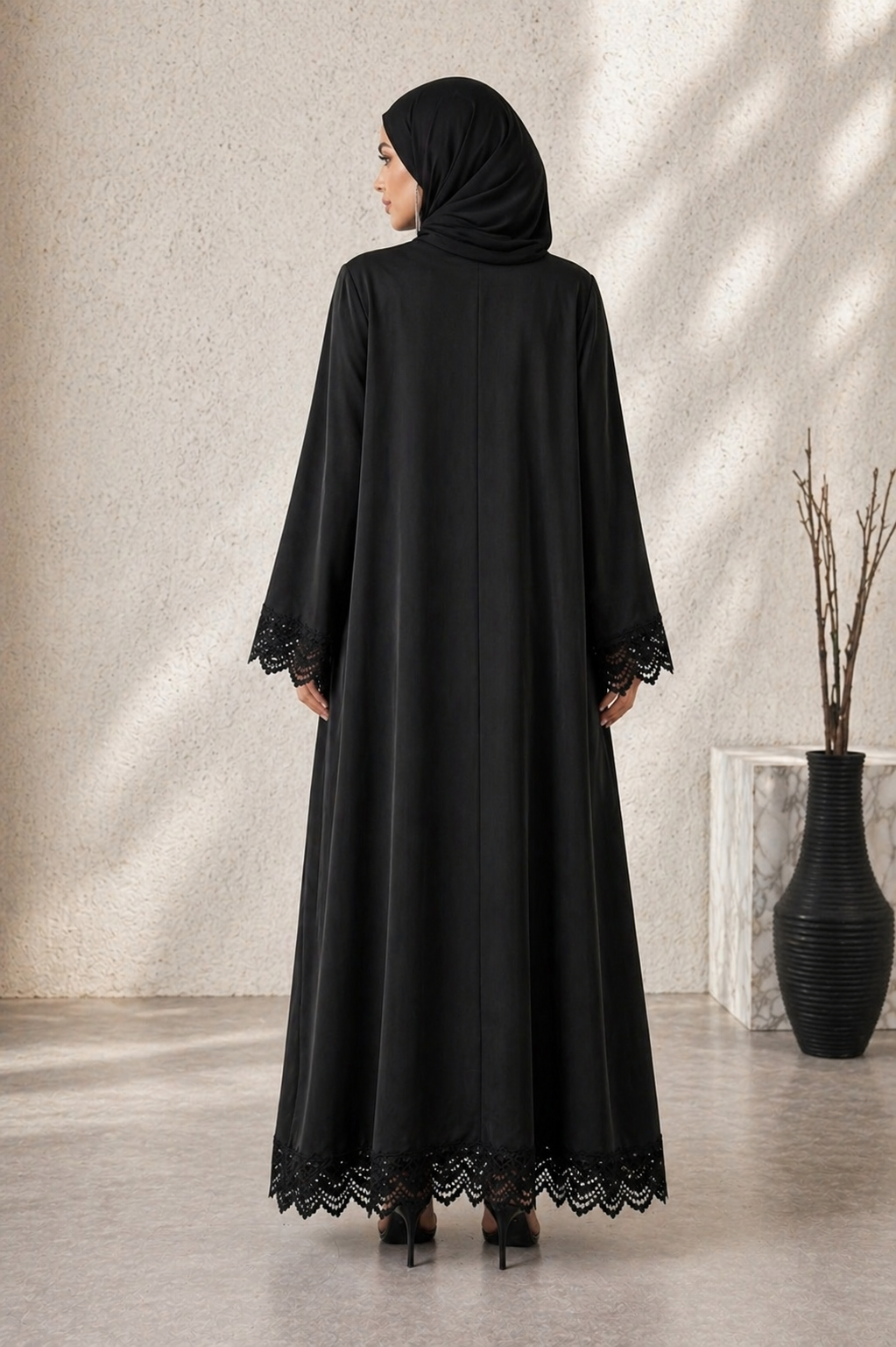 Zahra Elegant Lace Trim Abaya Set