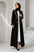Noir Button Open Abaya | Black & White